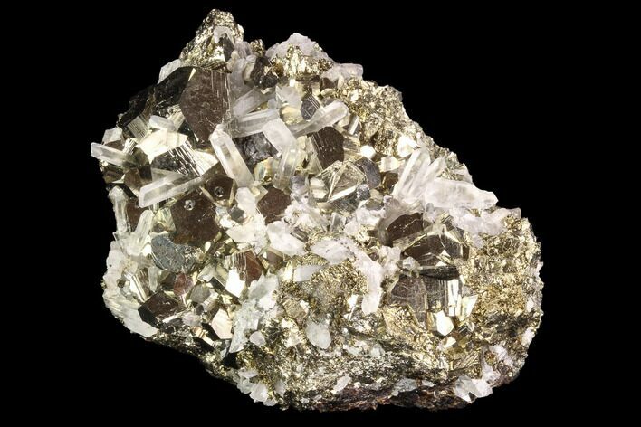Gleaming Pyrite Cluster with Quartz - Peru #94389